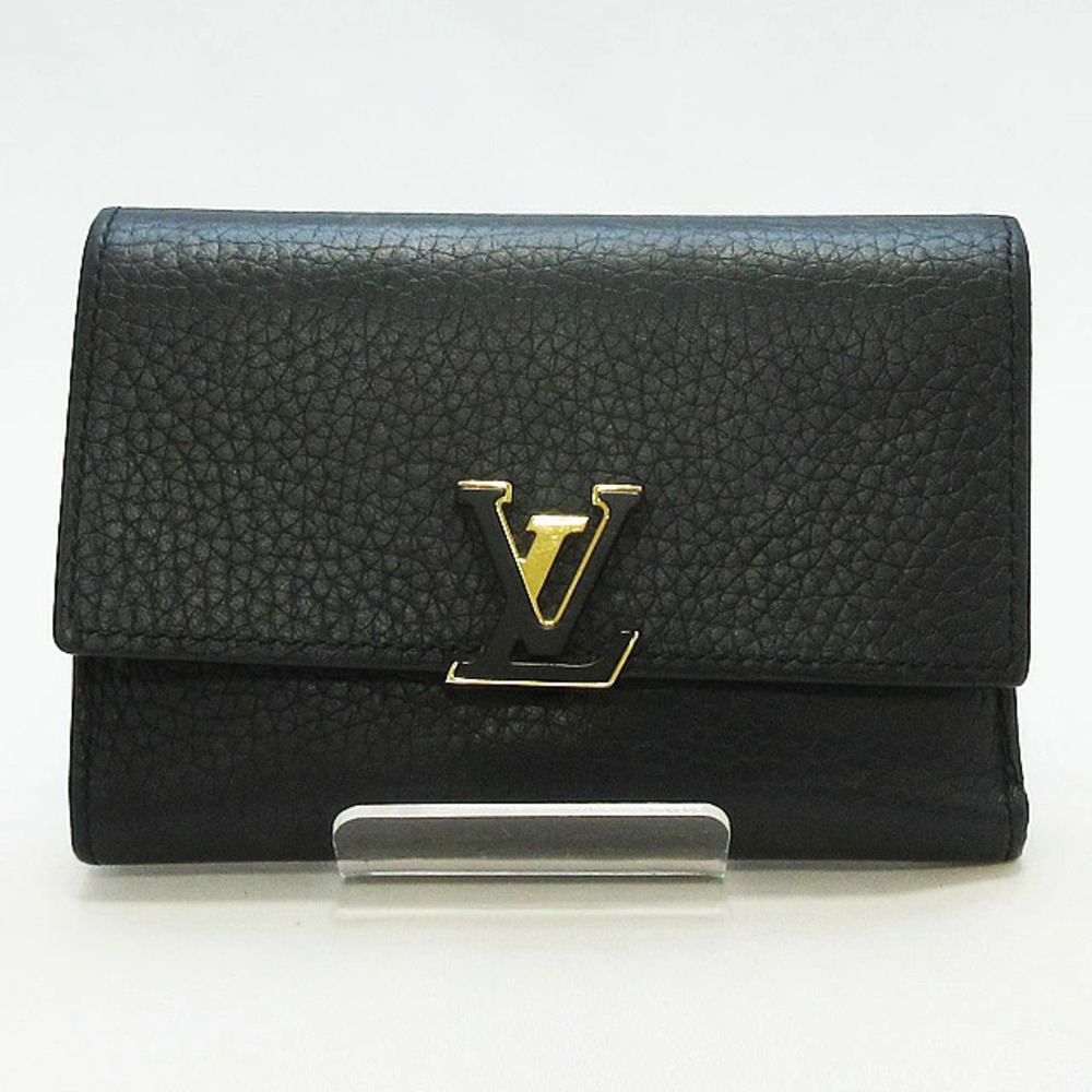 Louis Vuitton Capucines Compact Taurillon Leather Trifold Wallet Black